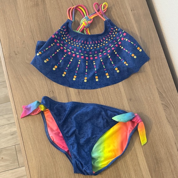 Wonder Nation Kids Bikini - Navy with Rainbow Details - Picture 1 of 5